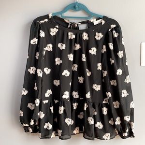 Loft Petite Black Flower Blouse
